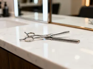 Porównanie pasemek włosów z wyraźnym przejściem ombre oraz subtelnymi refleksami typu balayage w salonie fryzjerskim.