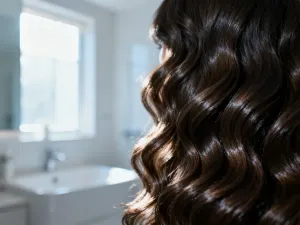 Profesjonalna lokówka, szczotki i spray do stylizacji na drewnianym stole w eleganckim salonie fryzjerskim.