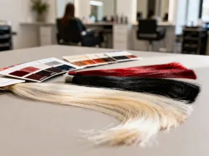Kobieta wykonuje elegancki, luźny kok z jasnych, falowanych włosów w słonecznym świetle.