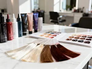 Opakowanie suchego szamponu na marmurowym blacie w jasnej łazience, podkreślające estetykę produktu do pielęgnacji włosów.